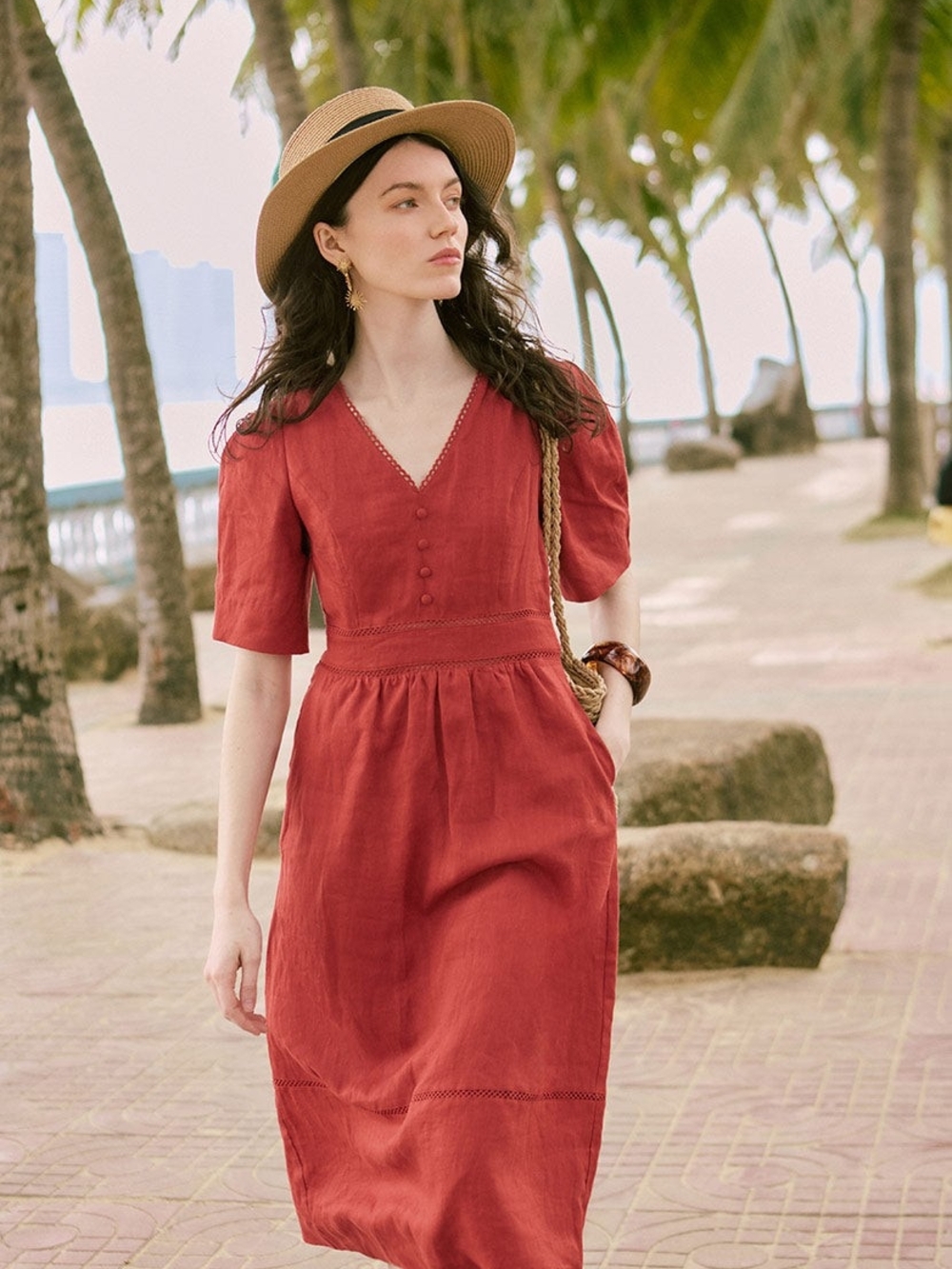 PETITE STUDIO | Meryl Linen Dress in Red